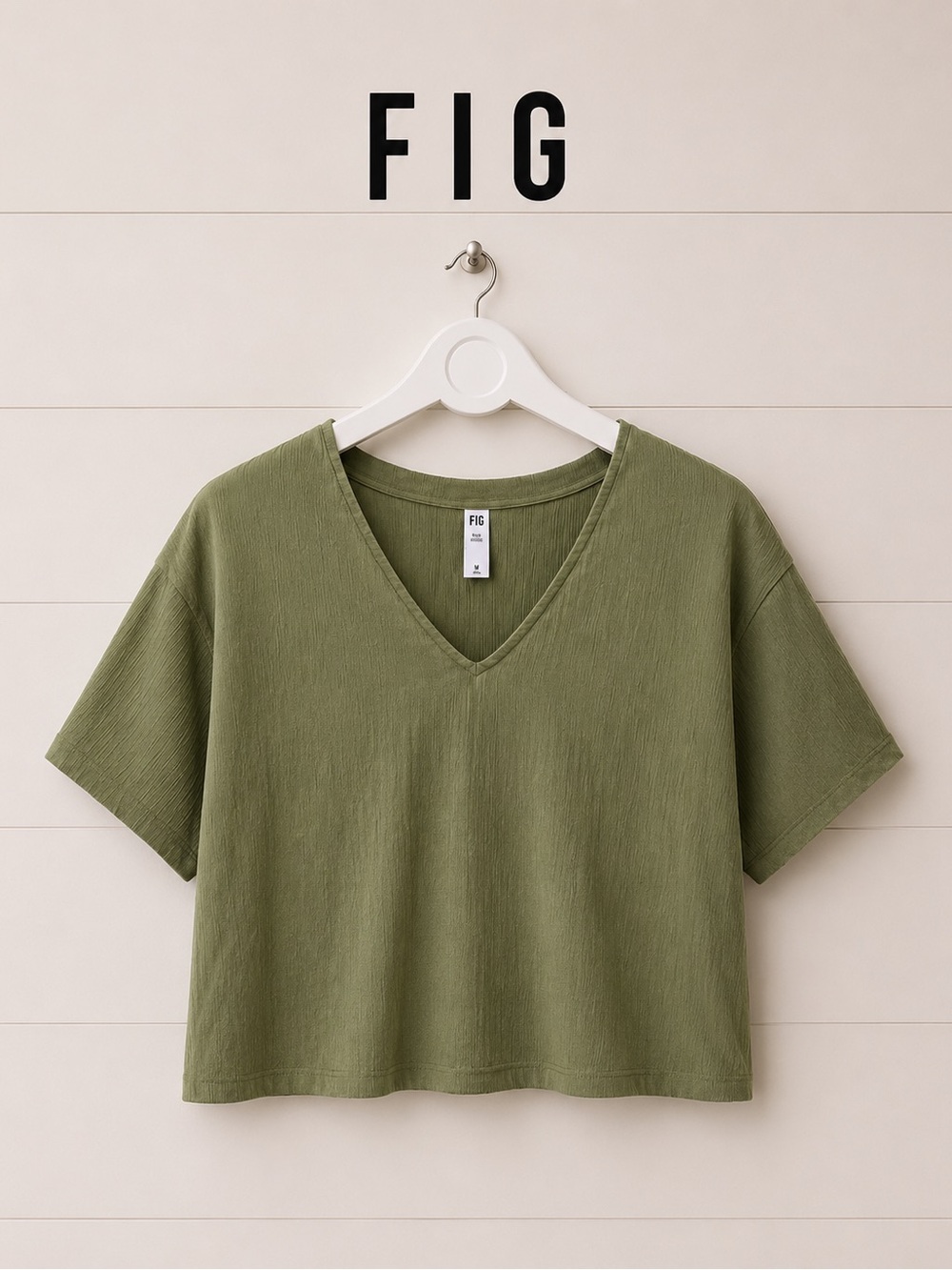 FIG Olive Green Textured Short Sleeve Top – Size M
